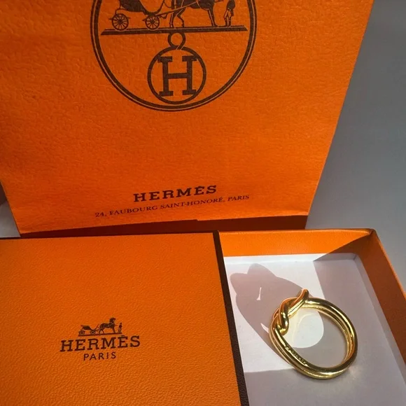 Hermès Gold Enchaînée Scarf Ring with Box and bag Chaîne d’Ancre scarf ring - Picture 13 of 14